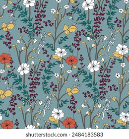 seamless small flower pattern on blue background