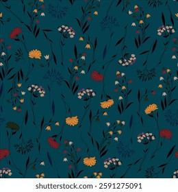 seamless small flower pattern on blue background