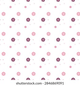 Seamless Small Flower Pattern in Pink and Maroon on White Background, Vector Illustration