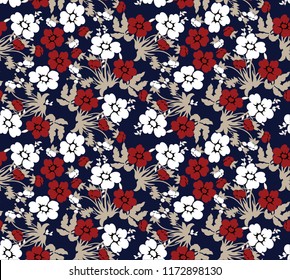 seamless small flowers pattern on navy background