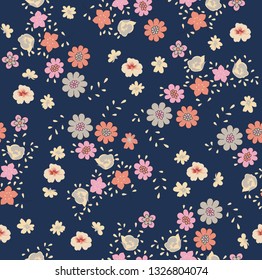 seamless small flowers pattern on navy background