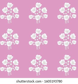 Seamless small leaves with flower with line  Pattern on  pink Background