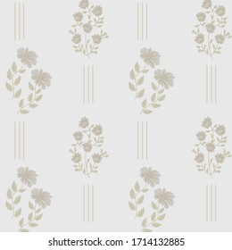 Seamless small leaves with flower with line  Pattern on  white Background