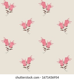 Seamless small leaves with flower   Pattern on   pink Background