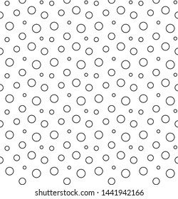 Seamless small outlined black circles pattern on white background. Scattered polka dots wallpaper. Scandinavian design. Vector graphic. Simple, modern decorative print on wrapping paper fabric textile