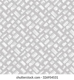 Seamless small town pattern. Monochrome house and building in european styles change color in one click.