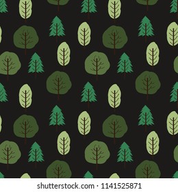 Seamless small trees autumn color Pattern in Vector hand drawn  modern design