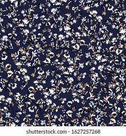 seamless small vector floral flowers pattern on navy background