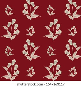 seamless small vector flower design pattern on red background
