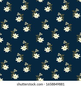 seamless small vector flower design pattern on blue background