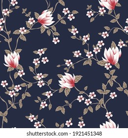 seamless small vector flower design on navy background