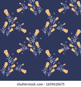 seamless small vector flowers  pattern on blue         background