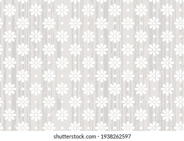 Seamless Small white Ditsy Daisy Flowers with Dots Repeating Vector Pattern on half white textured Background.