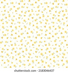 Seamless Small Yellow Flower Pattern With Creamy White Color Background