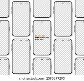 Seamless smartphone mockup, vector illustration. Realistic mobile phone template with blank display, front view