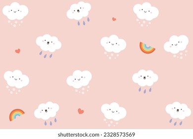 seamless smiling clouds friends with rainbow vector illustration