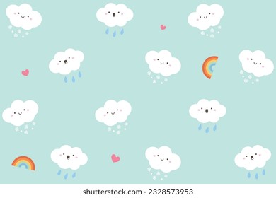 nubes sonrientes impecables amigos con ilustración vectorial arco iris