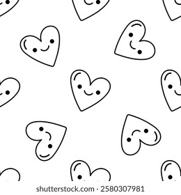 Seamless smiling heart pattern outline doodle and flat illustration for love and joy

