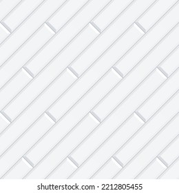 Seamless smooth diagonal layout metro tile texture - realistic white brick background. Subway tile diagonal layout illustration. 