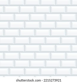 Seamless smooth metro tile texture - realistic white brick background with classic one third pattern
