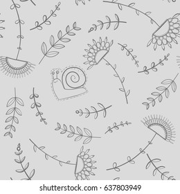 Seamless snail and flowers background.