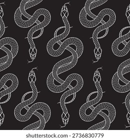 Seamless Snake Pattern Elegant Monochrome Reptile Line Vector Art