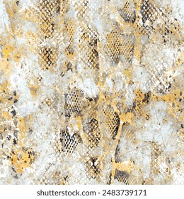 Seamless snake skin pattern with grunge textured abstract wild animal skin background elements in yellow, black and gray