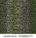 Seamless snake skin pattern. Hand drawn realistic vector pattern with a black scale overlay and green accent colouring. 