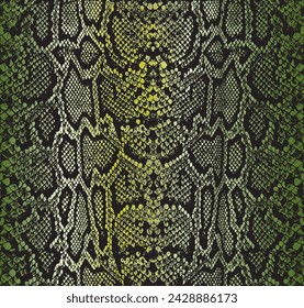 Seamless snake skin pattern. Hand drawn realistic vector pattern with a black scale overlay and green accent colouring. 