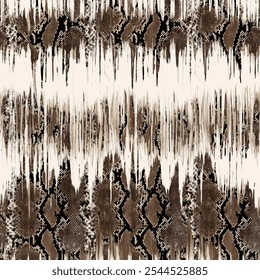 Seamless snake skin pattern with hand drawn art abstract batik tie dye background elements in brown and black colors