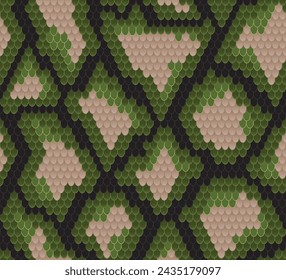 Seamless snake skin pattern. Repeating simple vector print with black, green and brown snake scales . Apparel textile pattern.