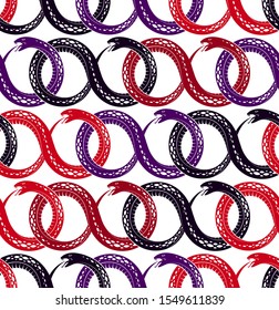Seamless snakes pattern in vintage drawing style, dangerous poisoned reptiles vector background, endless tiling wallpaper, subculture rock n roll and hard rock theme.