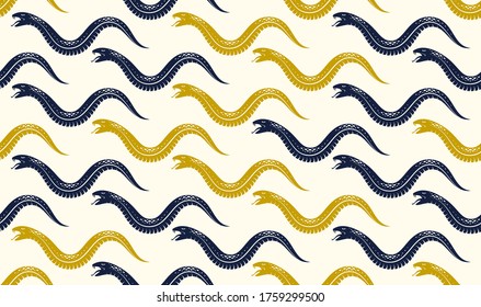 Seamless snakes pattern in vintage drawing style, dangerous poisoned reptiles vector background, endless tiling wallpaper, subculture rock n roll and hard rock theme.