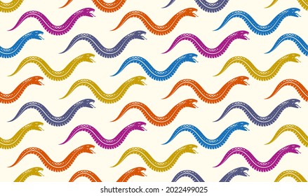 Seamless snakes pattern in vintage drawing style, dangerous poisoned reptiles vector background, endless tiling wallpaper, subculture rock n roll and hard rock theme.
