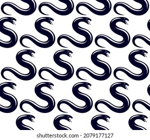 Seamless snakes pattern in vintage drawing style, dangerous poisoned reptiles vector background, endless tiling wallpaper, subculture rock n roll and hard rock theme.