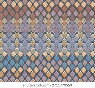 Patrón geométrico inspirado en piel de serpiente sin costuras con tonos terrosos suaves y escamas de diamantes en capas. Ideal para textiles, estampados de moda y fondos abstractos.