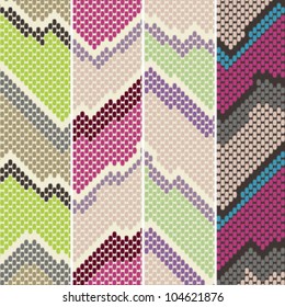 seamless snakeskin-like zigzag pattern or pointillism inspired freehand chevron pattern in four different color combinations