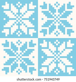 Seamless snow crystal pattern, snow image, sweater pattern, vector data light blue
