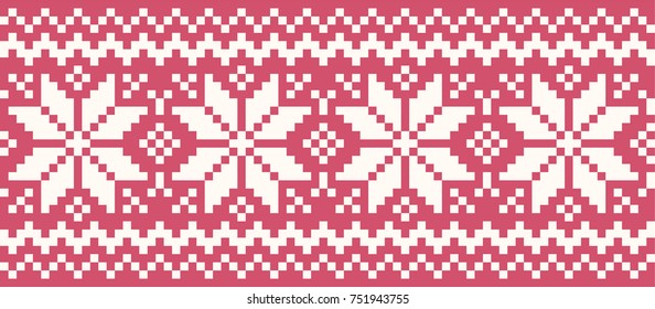 Seamless snow crystal pattern, snow image, sweater pattern, vector data,pink