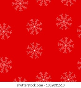 Seamless Snow Flakes Pattern on red Background. Continuous Vector Illustration