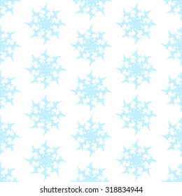 Seamless snow pattern. Blue snowflakes. White background. Christmas design. A light color. Vector illustration.