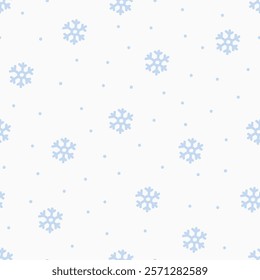 Seamless snow pattern with falling snowflakes. Snowy print, endless repeating background for textile, fabric, wrapping paper, wallpaper design. Winter texture. Printable flat vector illustration