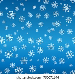 Seamless snow pattern. Simple vector snowflakes on a blue background. Winter illustration snow.