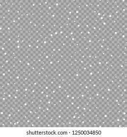 Seamless snowfall template isolated on transparent background. Snow falling pattern. Snowflakes randon backdrop. Vector snowy card