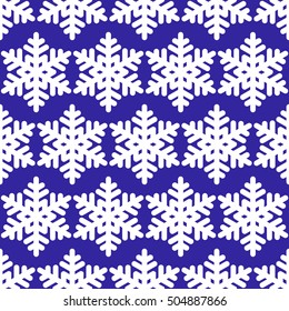 Seamless snowflake background on blue background. Vector illustration