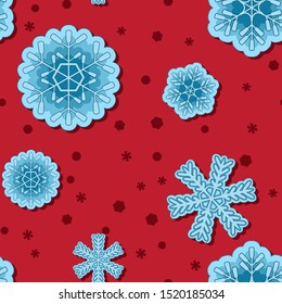 seamless snowflake background on red isolated background. Vector image esp 10