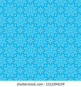 Seamless snowflake blue vector background. Christmas winter pattern.