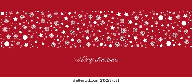 Nahtlose Schneeflocke, Weihnachtsdesign für Grußkarte. Fröhliche Weihnachtselemente und Dekorationen. Schneeflocken, Weihnachtsbaum, Ball. Vektorgrafik.