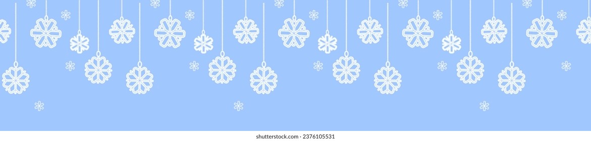 Borde de copos de nieve sin foco. Diseño navideño para tarjeta de felicitación. Ilustración vectorial. Antecedentes.