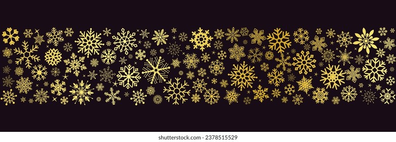 seamless snowflake border, Christmas design for greeting card. Snowfall repeat backdrop